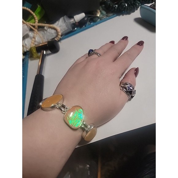 Unicorn Colors Bracelet Dichrotic Glass Pink Yellow Blue Green Simulated Opal - Picture 6 of 7